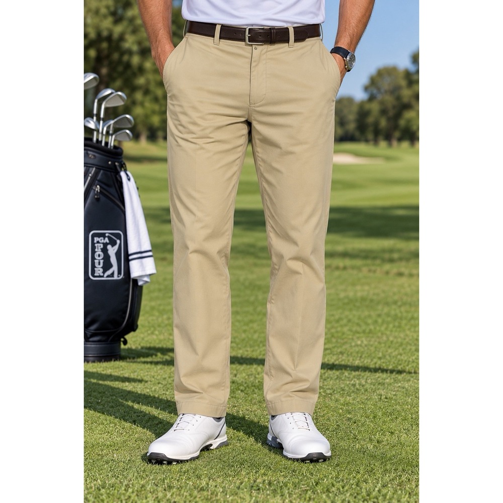 PGA Tour Mens Golf Pants 42x30 Khaki Tan Performance Flat Front Stretch Waist